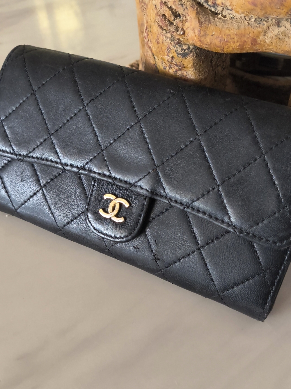 Chanel Cassic Flap Quilted Lambskin Black Long Clutch Wallet